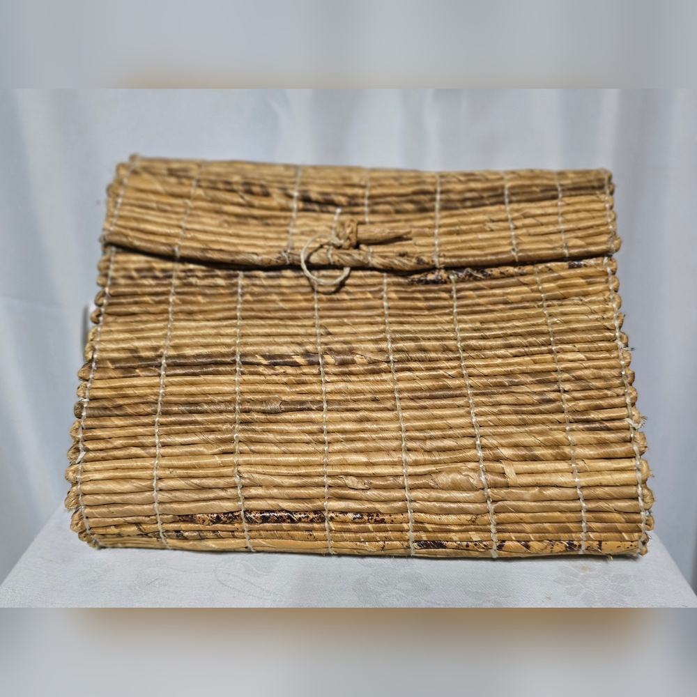 Vintage Handmade Bamboo Rattan Straw Clutch Bag Handbag Purse